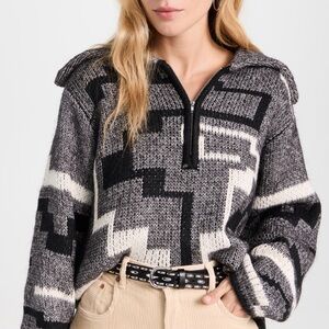 NEW Z SUPPLY phoenix zip pullover sweater in black/cream